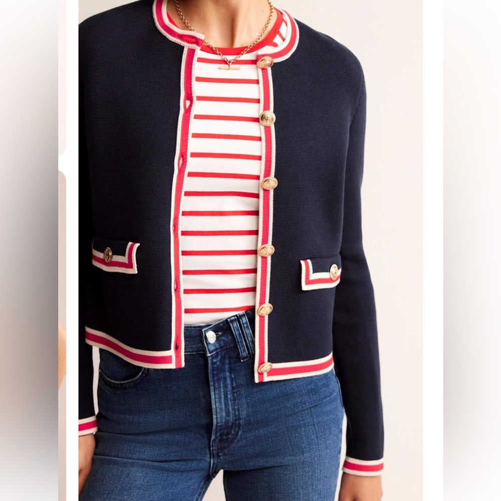 Boden Women's Holly Knitted Jacket - Navy with Red Size 6